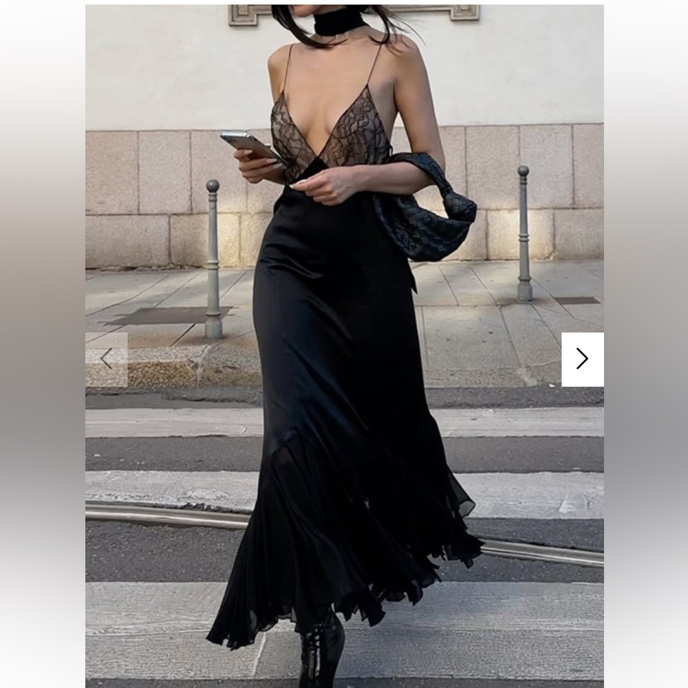 Women's Black Lace-Trim Slip Dress